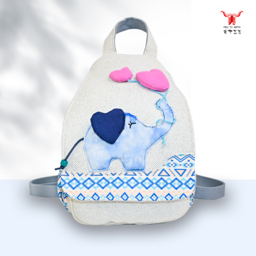 Mochila De Lino Y Algodón Tejida Familia De Elefantes Étnicos