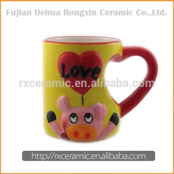 2015 Hand-Pinted Animal Heart Shaped Ceramic Mug - Pig