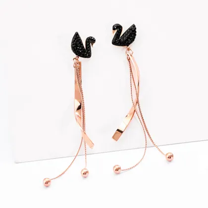 Long Swarovski Crystal Swan Bridal Earrings