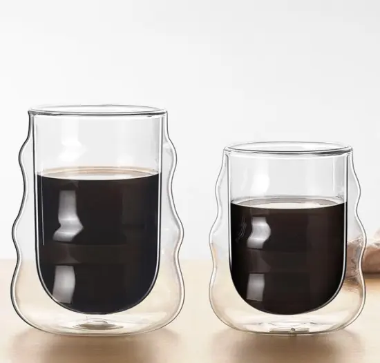 custom hand blown double wall glass coffee cup