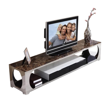 High Gloss Tempered Glass TV Stand with Metal Granite Fireplace Design DS005