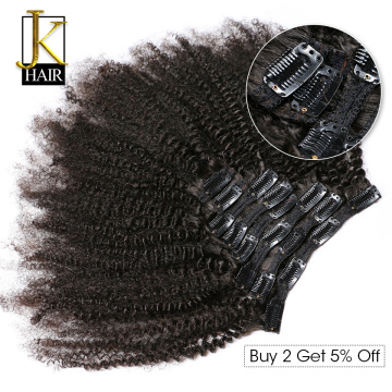JK Hair Brazilian 4c Afro Kinky Curly Remy Clip In Human Hair Extensions Natural Black Afro Kinky Curly Clip Ins 8Pc/Set 120G