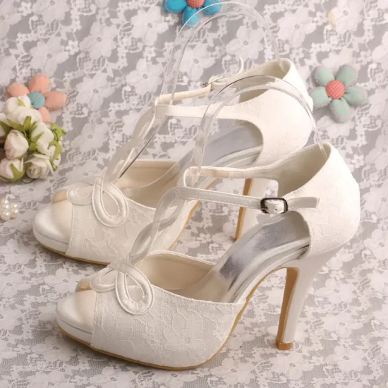 White Lace Heels for Wedding Sandals