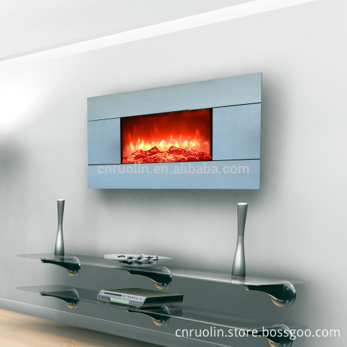 wall-mounted glass frame electric fireplace with remote