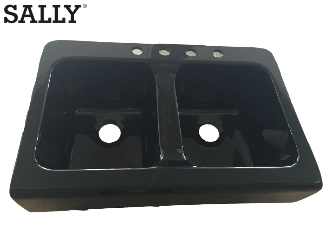 Sally Black Laundry Acrylic 33.8X22.8X10.4 Inch Drop-in Sink Basin Vanity Cabinet Washing Double Bowl for Shower Room Bathroom or Kitchen