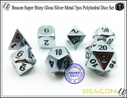 Bescon Super Shiny Gloss Silver Metal 7pcs Polyhedral Dice Set-4