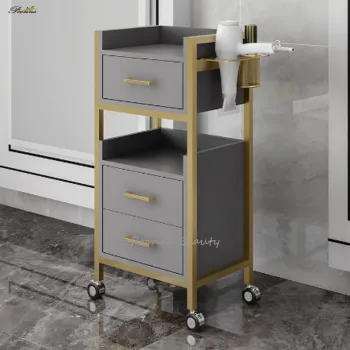 Modern White Elegant Hair Salon Storage Shelf Trolley Cabinet