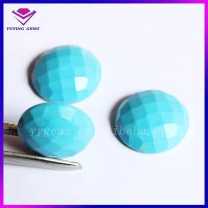 Man Made Turquoise Material Checker Face Synthetic Glass Turquoise Bead