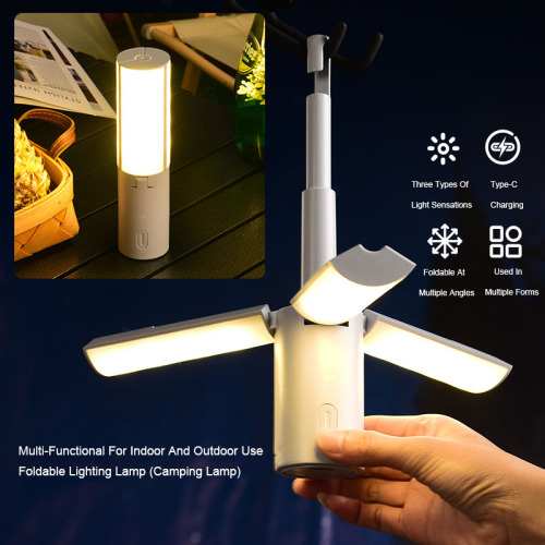 Multifunction Portable Rechargeable Outdoor Folding Camping Lamp with USB-C Charging and Three Light Modes