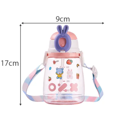 Cute Cartoon Baby Water Bottle with Handle and Strap