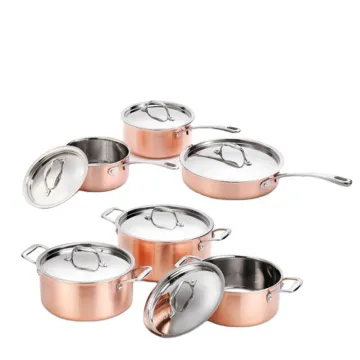 Copper Cookware Set - 12Pcs Tri-Ply Copper Pot and Pan Set for Home Kitchen Cooking