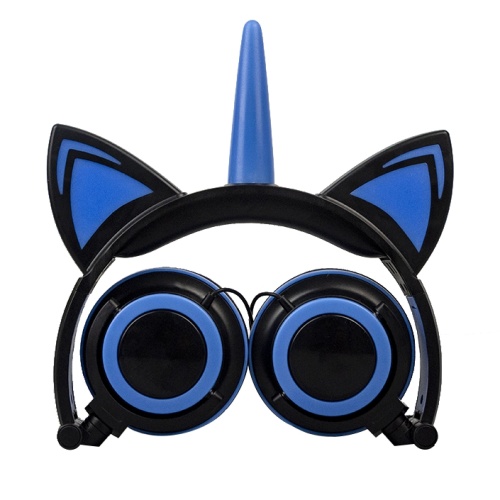 Lucu Unicorn Cat Ears pencahayaan Headphone Anak Headphone