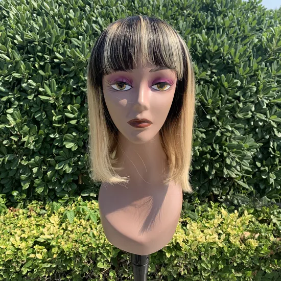Ombre Color 1b/27 Human Hair None Lace Bob Wigs Short Length Straight Virgin Hair Pixie Cut Bob Wig with Bangs 8 Inch to 14 Inch