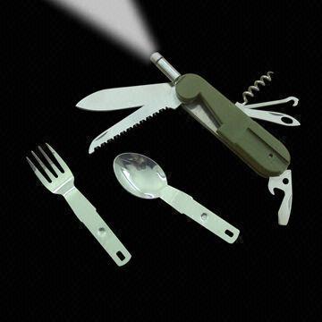 Multi-purpose Camping Tools with LED Flashlight, Made of 420 Stainless Steel, ABS Body