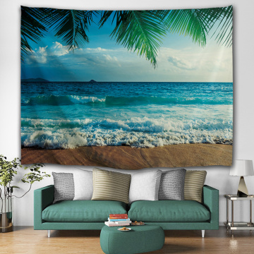 Sea Wave Blue Tapestry Palmblad Muur Opknoping Strand Tropische stijl Tapijt voor slaapkamer Home Dorm Decor