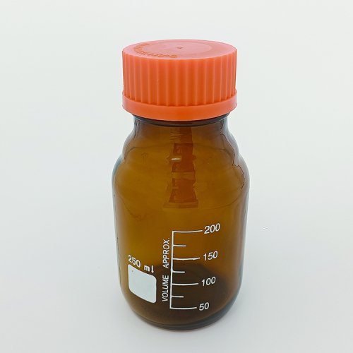 Botella de reactivo de vidrio de cubierta de tornillo azul con graduación