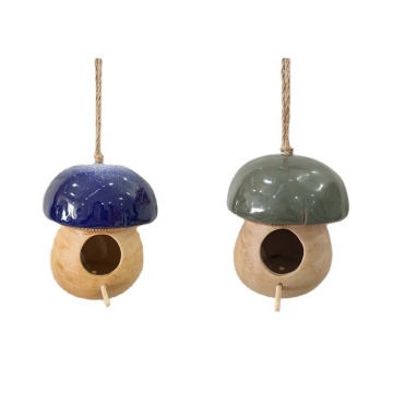 Modern Glazed Ceramic Flower Hanging Mushrooms for Outdoor Garden Bird House
