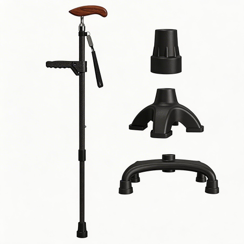 عصا سوداء مريحة قابلة للطي وقابلة للتعديل