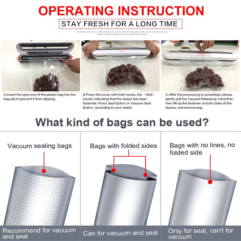 Electric Vacuum Sealer Packaging Machine For Home Kitchen Including 10pcs Food Saver Bags Commercial Vacuum Food Sealing