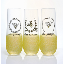 stemless champagne flutes glitter glass with bee design