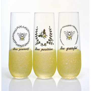 stemless champagne flutes glitter glass with bee design