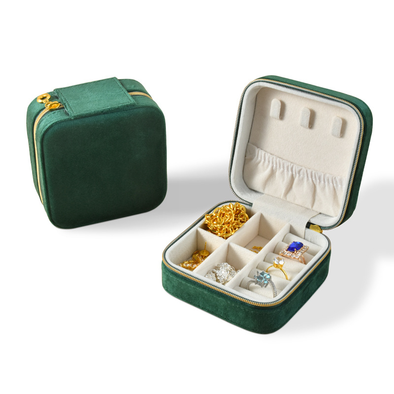 Square Velvet Jewelry Packaging Organizer Box with Zipper