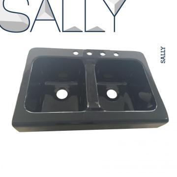 SALLY Black Acrylic Washing Double-Bowl Vanity Laundry Sink