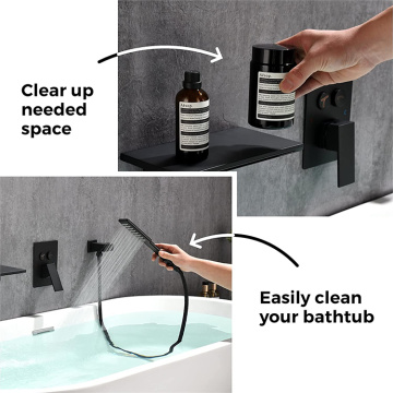 Waterfall Tub Wall Mount Bathtub Faucet With Sprayer