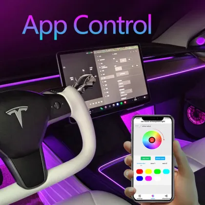 2024 New Tesla Model Y 3 Ambient Light Kit - Symphony Interior 22 In1 64 Color Car Ambient Light