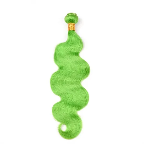 Luxury body wave green color hair bundle , Raw virgin Brazilian Cuticle Aligned Hair