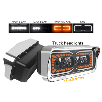 LED Headlights for Kenworth and Peterbilt Trucks - DOT Approved 16x7" Rectangular Square High Low Beam Turn Light DRL H4651 H4652 H4656 H4666