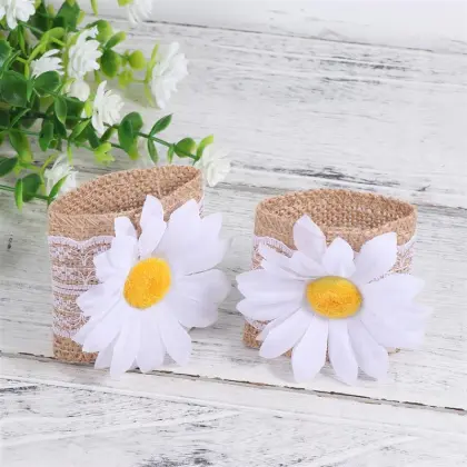 10pcs Sunflower Napkin Rings Natural Linen Napkin Rings Daisy Napkin Clasp