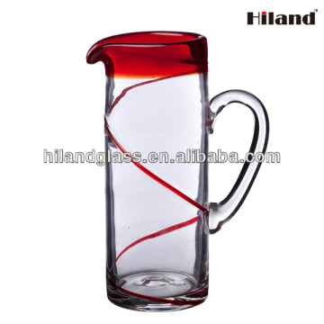 Hot sale promotional red rimmed decorative glass pitcher