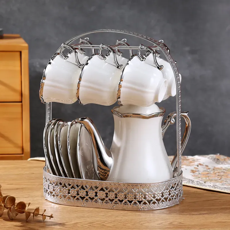 Luxury Porcelain Tea Set with Metal Holder