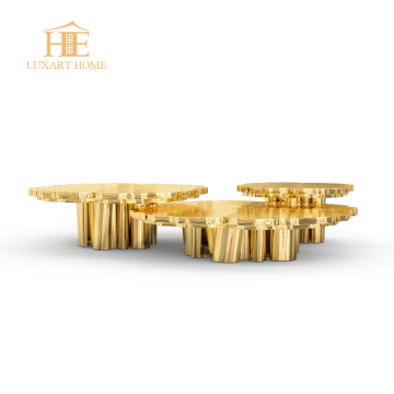 Modern Round Glossy Gold Center Table Set for Living Room