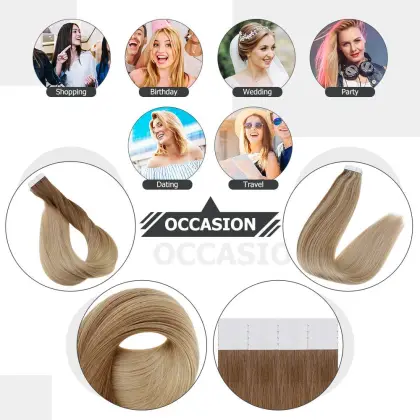 Full Shine Ombre Color Tape in Hair Machine Remy Human Hair Extensions 20 Pieces 50 Gram For Woman Glue on Hair Extension
