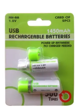 1.2V 1450mAh USB Rechargeable AA Batteries-Green