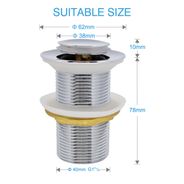 Chrome Plated Pop Up Waste Drain for Wash Basins - G1-1/4 Brass Fitting without Overflow