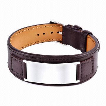 Personalized engraving stainless steel leather ID bracelet