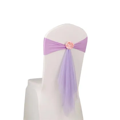 Lavender Pre-Tied Spandex Chair Sash with Flower
