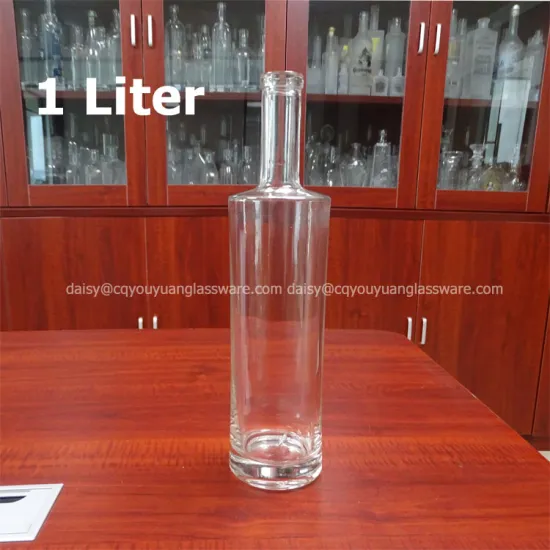 Popular style round extra flint glass bottle 1 liter for liquor