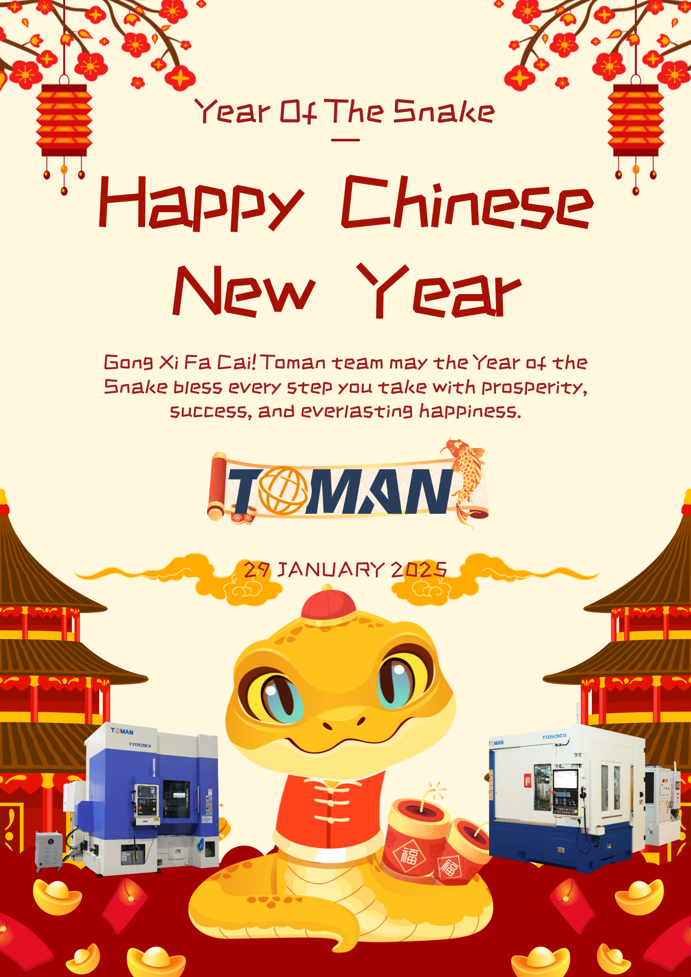 Red and Cream Modern Happy Chinese New Year Poster Red and Cream Modern Happy Chinese New Year Poster