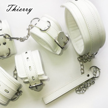 Thierry Luxury soft white Bondage Restraints handcuffs collar wrist ankle cuffs for Fetish erotic adult games couple Sex produc