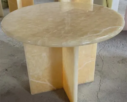 Onyx Table Tops: Round Marble Onyx Plinth and Pink Onyx Coffee Table