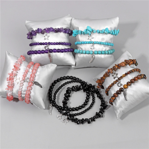 New Arrival 3Pcs a Set Gemstone Round beads Stretch Bracelet Natural Stone Chips Bracelets