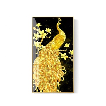 Blue Golden Peacock Crystal Porcelain Painting for Home Entrance Decoration