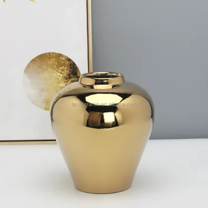 Glossy Ceramic Golden Decorative Vase - Modern Home Decor Luxury Vase