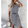 Womens Striped T Shirt Midi Dresses