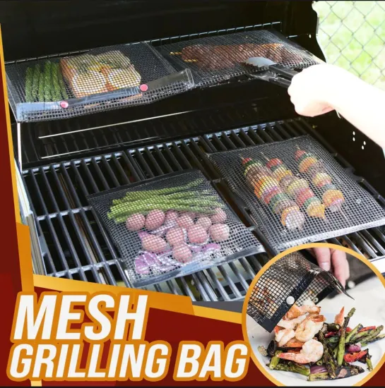 BBQ Accessories Reusable Non-stick PTFE Coated Fiberglass Fabric Barbeque BBQ Grill Mesh Bag