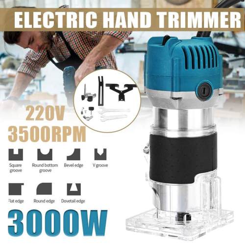 3000W Wood Electric Hand Trimmer 220V Woodworking Engraving Slotting Trimming Hand Carving Machine Wood Router Joiners Set